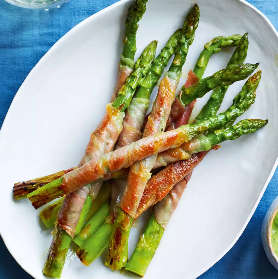 Asparagus with Ham Wraps and Vinaigrette