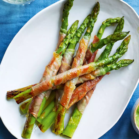 Asparagus with Ham Wraps and Vinaigrette