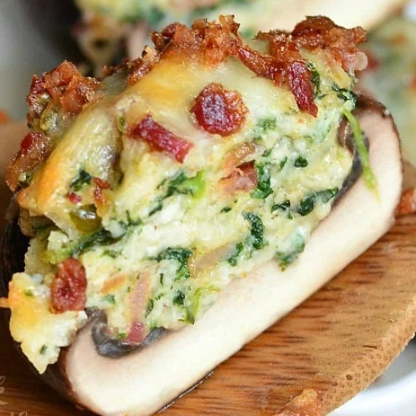Bacon Spinach and Cheese Stuffed Mushrooms