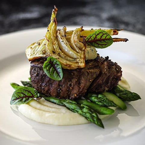 Beef Fillet Potato Purée Roasted Fennel and Asparagus