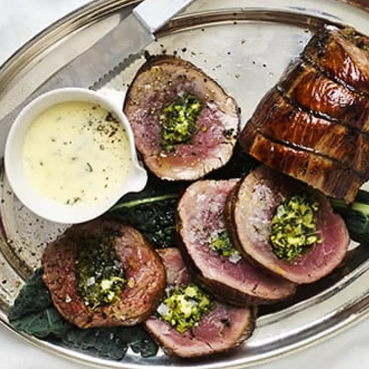 Beef Fillet with Kale Almonds Feta & Parmesan