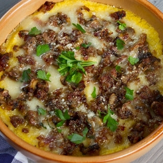 Beef Polenta with Mushrooms & Pecorino