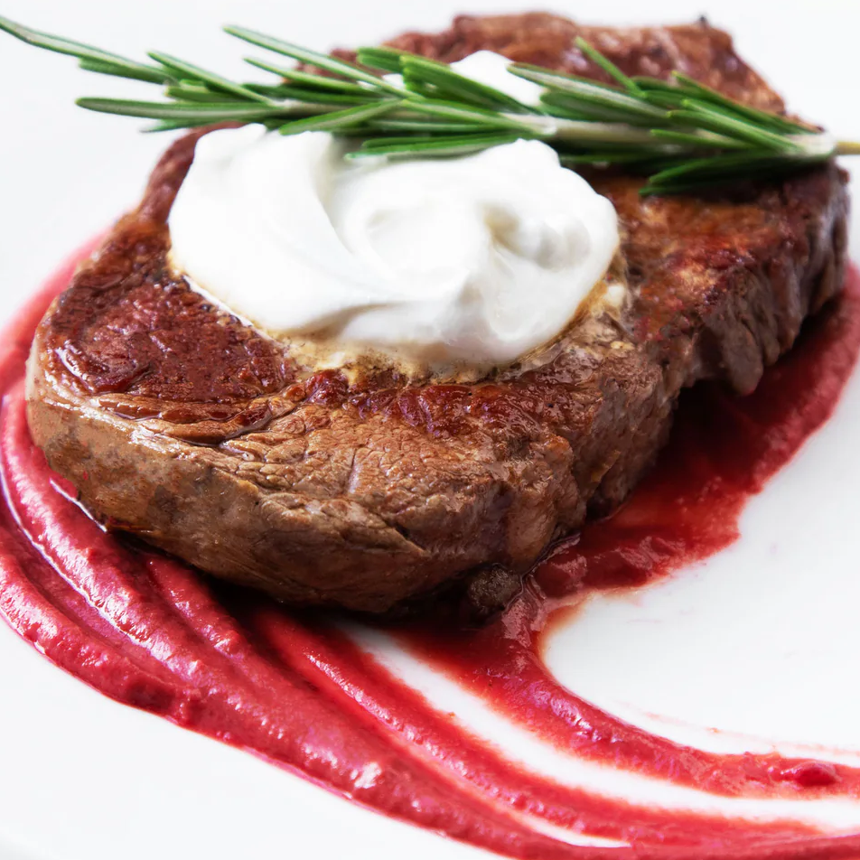 Beef with Beetroot Purée