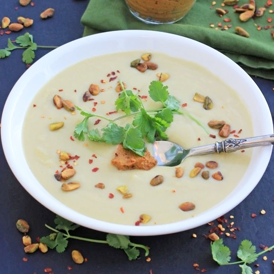 Cauliflower Leek & Pistachio Soup
