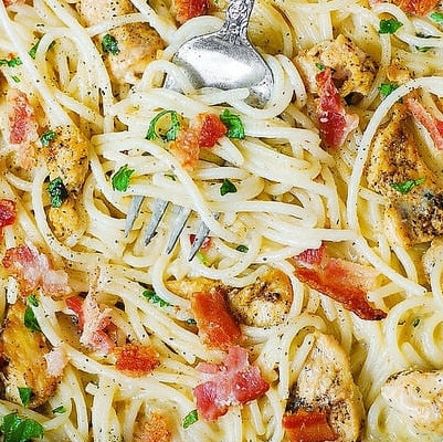 Chicken & Bacon Pasta with Coriander Lime Sauce