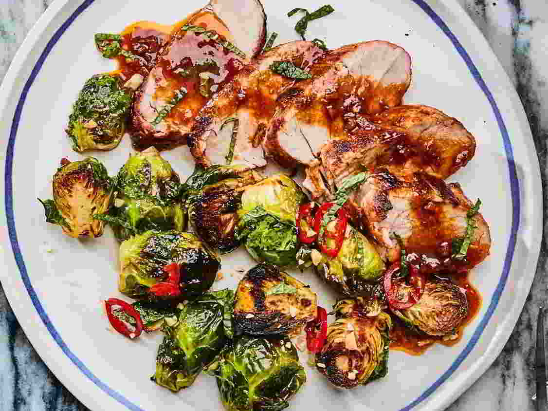 Chilli-Marinated Pork with Brussels Sprouts