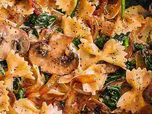 Farfalle With Spinach Mushrooms Caramelized Onions