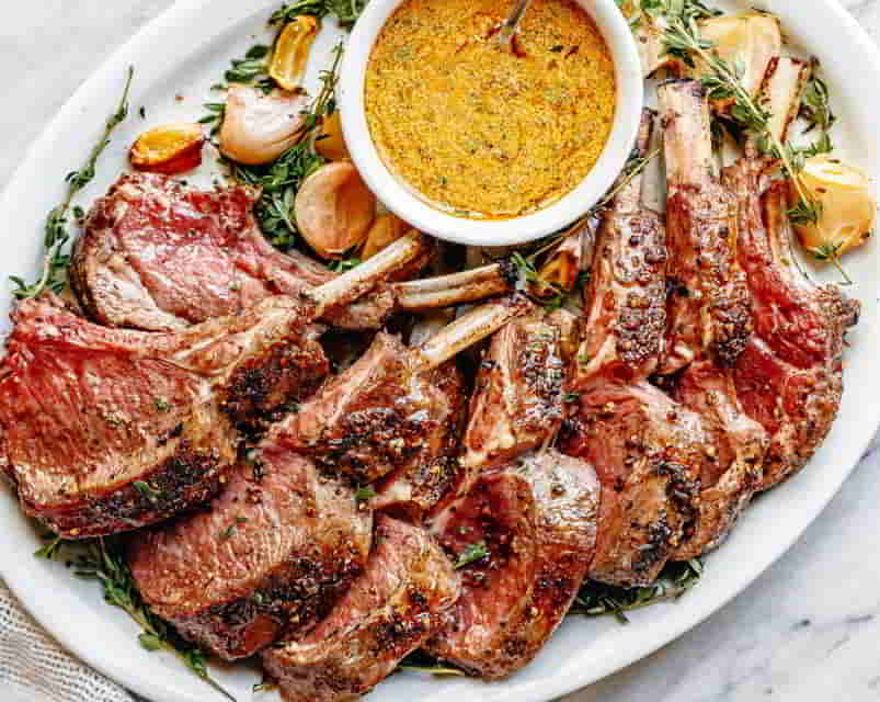 Garlic Roasted Rack of Lamb with Butter Sauce