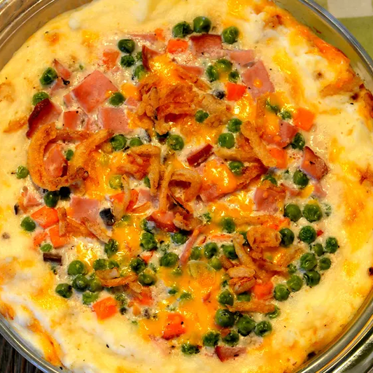 Cheesy Leftover Ham & Mashed Potato Casserole