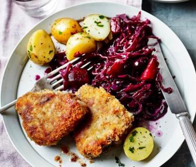 Icelandic Breaded Lamb Chops with Spiced Red Cabbage