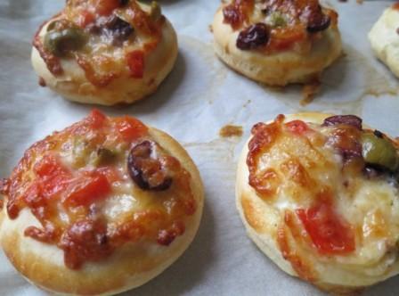 Mini Pizzas with Olives Cheese & Tomatoes