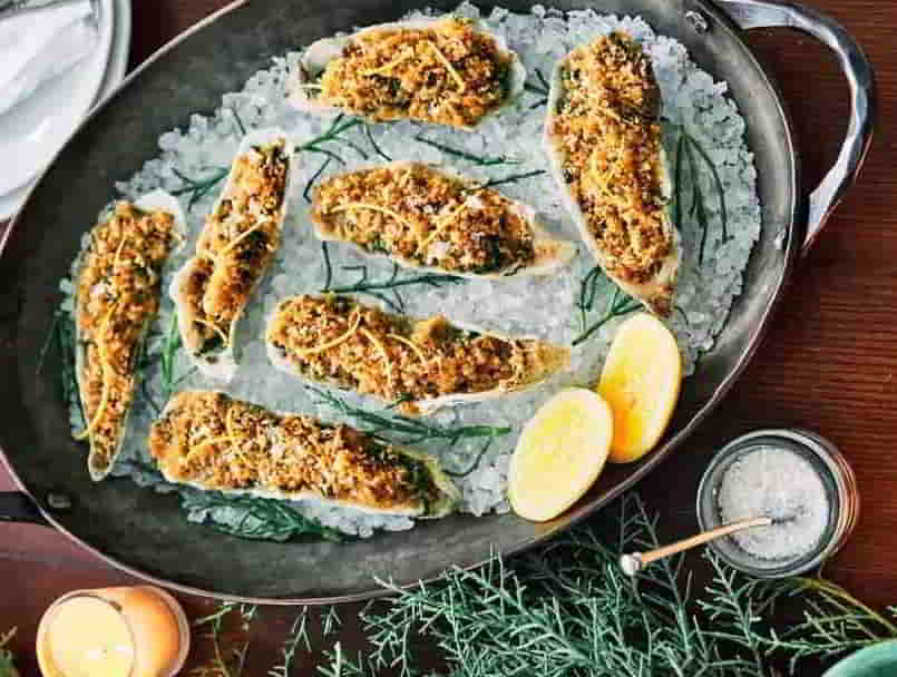 Oven Roasted Oysters with Mushrooms and Watercress