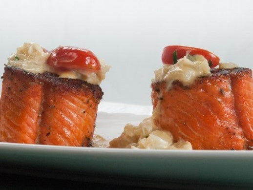 Roasted Salmon Roulade with Crab Sauce