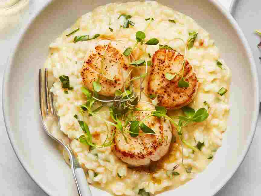 Seared Scallops With Basil Risotto