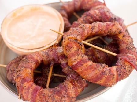 Smoked Bacon Wrapped Onion Rings