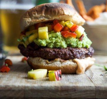 Smokey Avocado Burger with Pineapple Pepper Relish