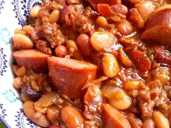Three Meat Crock Pot Cowboy Beans