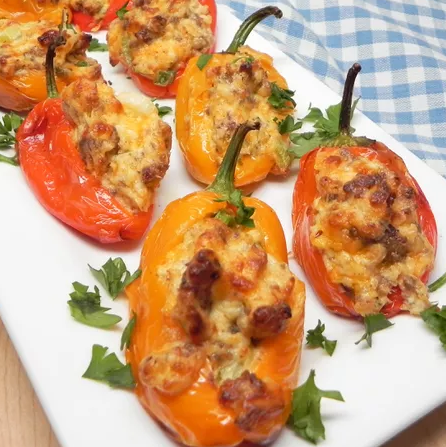 Air Fryer Mini Peppers Stuffed with Cheese & Sausage