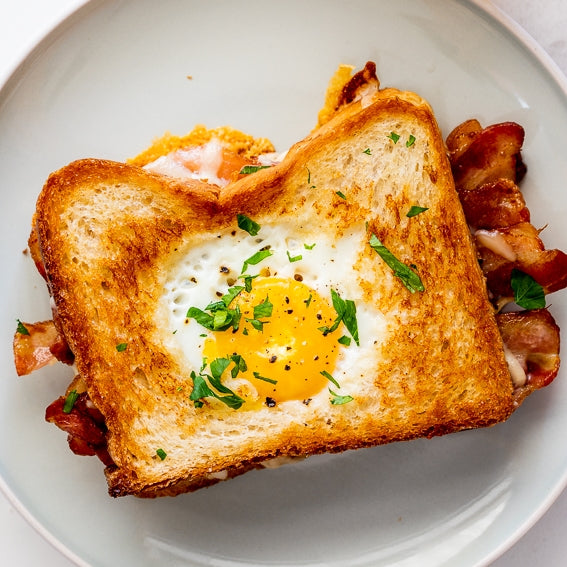 Bacon Cheddar Grilled Cheese Egg In A Hole