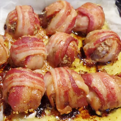 Bacon Onion Wrapped Meatballs