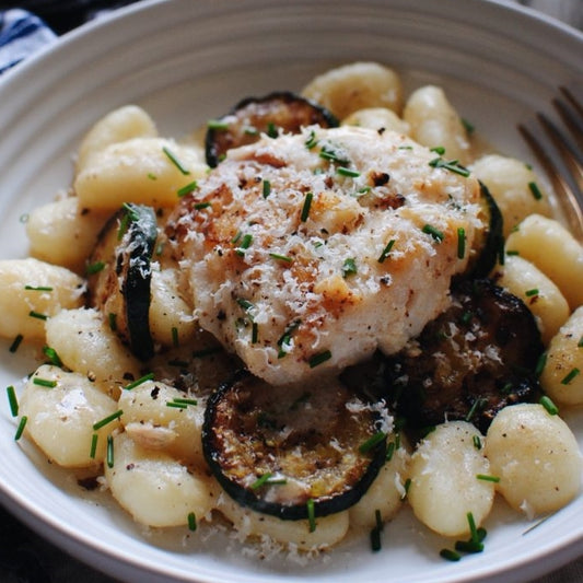 Baked Fish & Gnocchi with Basil Salsa