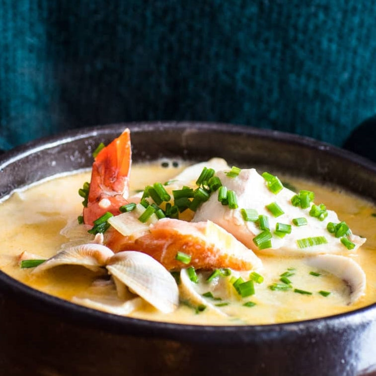 Baked Lemon Fish & Shellfish Chowder