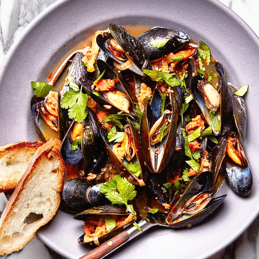 Beer-Steamed Mussels with Chorizo