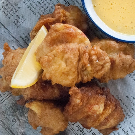 Beer Battered Monkfish & Lemon Garlic Mayo