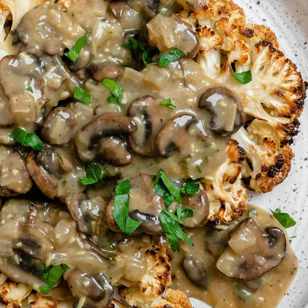 Cheesy Cauliflower Mushroom Steaks