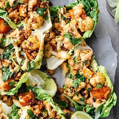 Crispy Sweet Potato Cake Lettuce Wraps