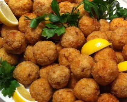 Deep Fried Tofu Balls with a Lemon Tahini Sauce