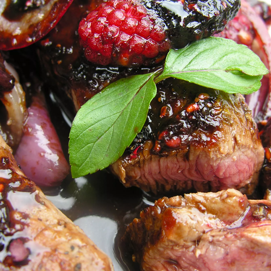 Eye Steaks with Raspberry Vinegar & Mustard Glaze