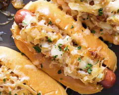 French Onion Hot Dogs