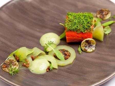 Gin-Cured Salmon with Cucumber & Wasabi Emulsion