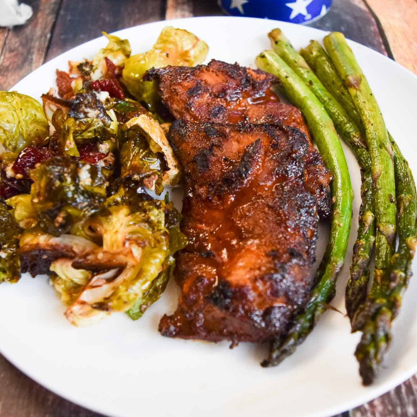 Grilled Chicken Thighs with Beer Marinated Asparagus