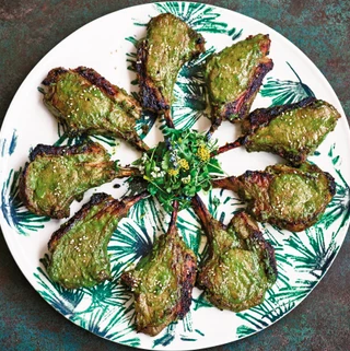 Grilled Lamb Cutlets in Spicy Green Miso