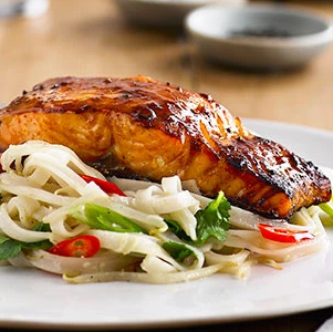 Grilled Miso Salmon with Rice Noodles