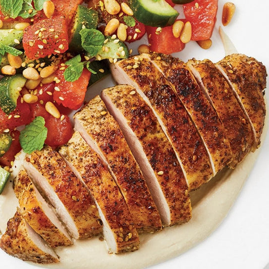 Grilled Za'atar Chicken with Cucumber-Watermelon Salad