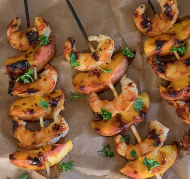 Honey Chilli Shrimp & Peach Kebabs