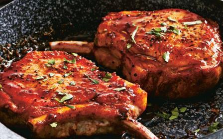 Honey Pork Chops with Roasted Peppers