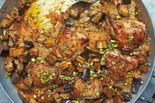 Moroccan Spiced Chicken with Dates & Aubergines