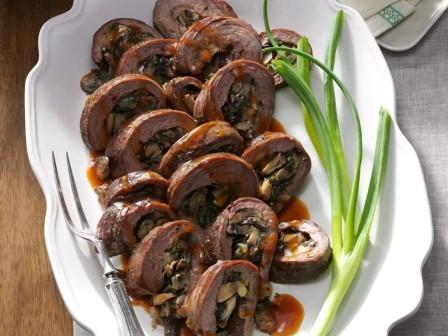 Mushroom Stuffed Flank Steak Roll