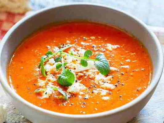Roast Capsicum Soup with Goats Cheese