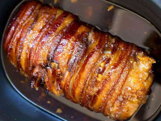 Slow Cooker Bacon Garlic Pork Loin