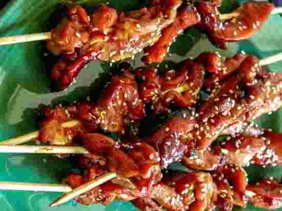 Sticky Bourbon Chicken Skewers