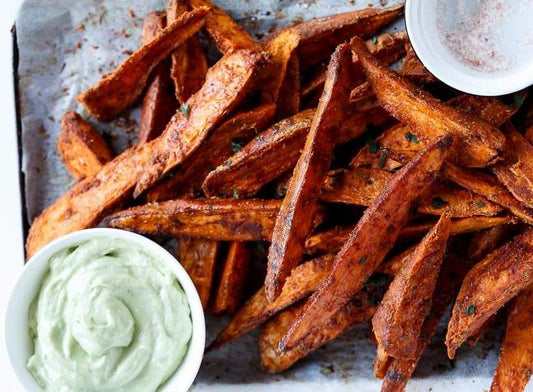 Sweet Potato Wedges with Garlic Avocado Aioli