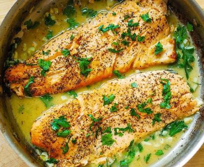 Trout With Garlic Lemon Butter Herb Sauce
