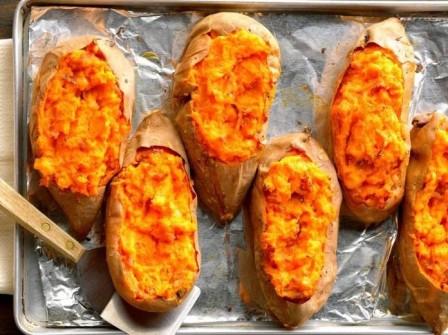 Twice-Baked Sweet Potatoes with Bacon