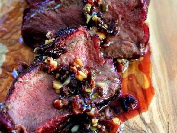 Venison Steak with Smoked Cherry Sage Butter